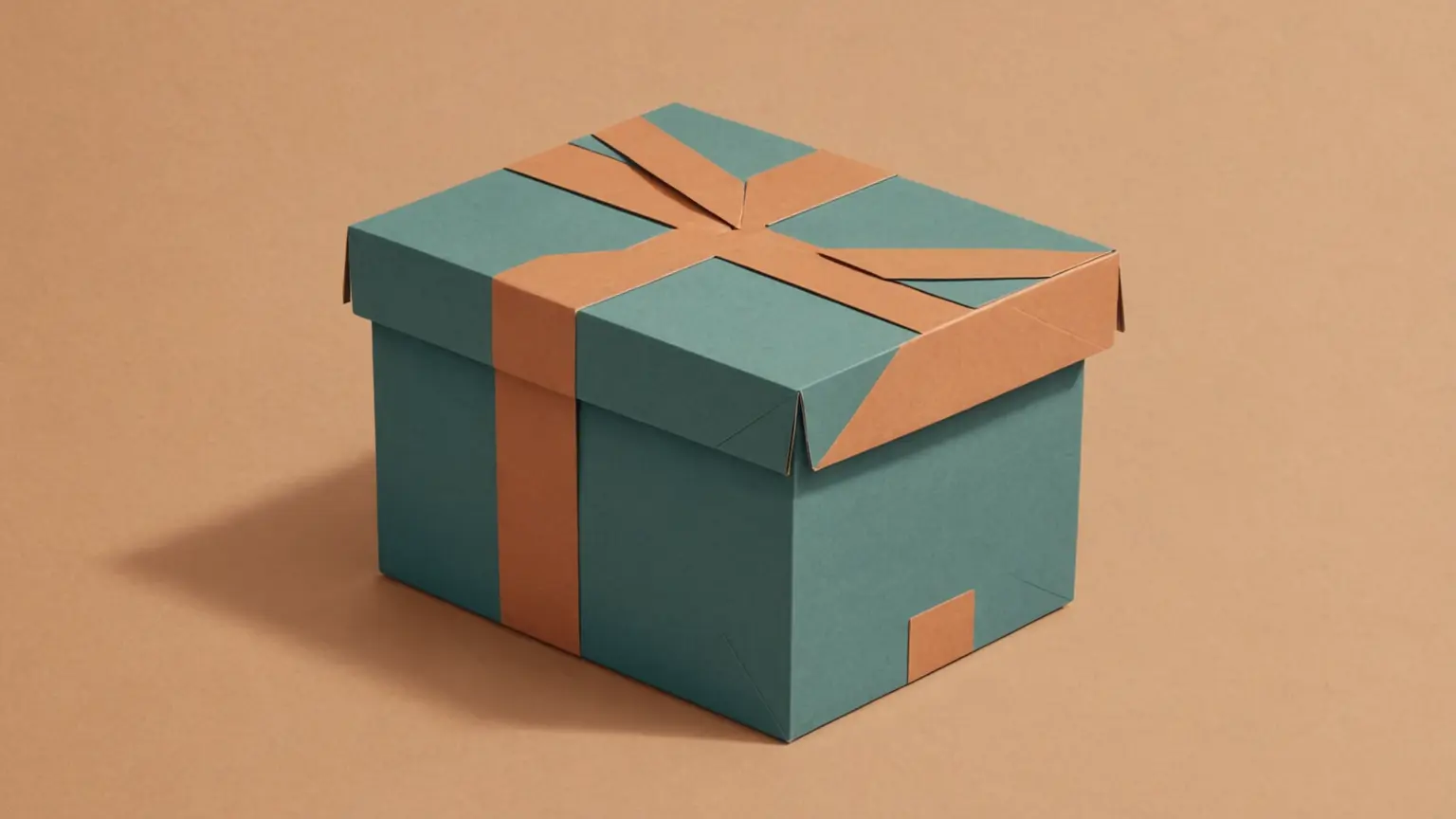 Flat-vector hero of a generic blank card beside a stack of shipping boxes and a grocery tile with a percent-back arrow, warm cream background with muted terracotta and sage accents, no text and no people