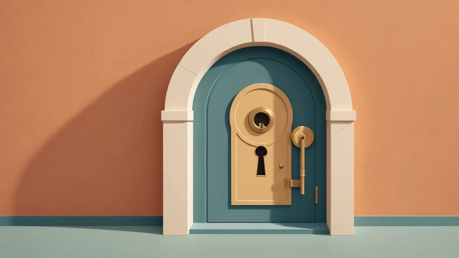 Flat-vector hero of a shared vault with several key icons fanning out to team seats, warm cream background with muted terracotta and sage accents, no text and no people