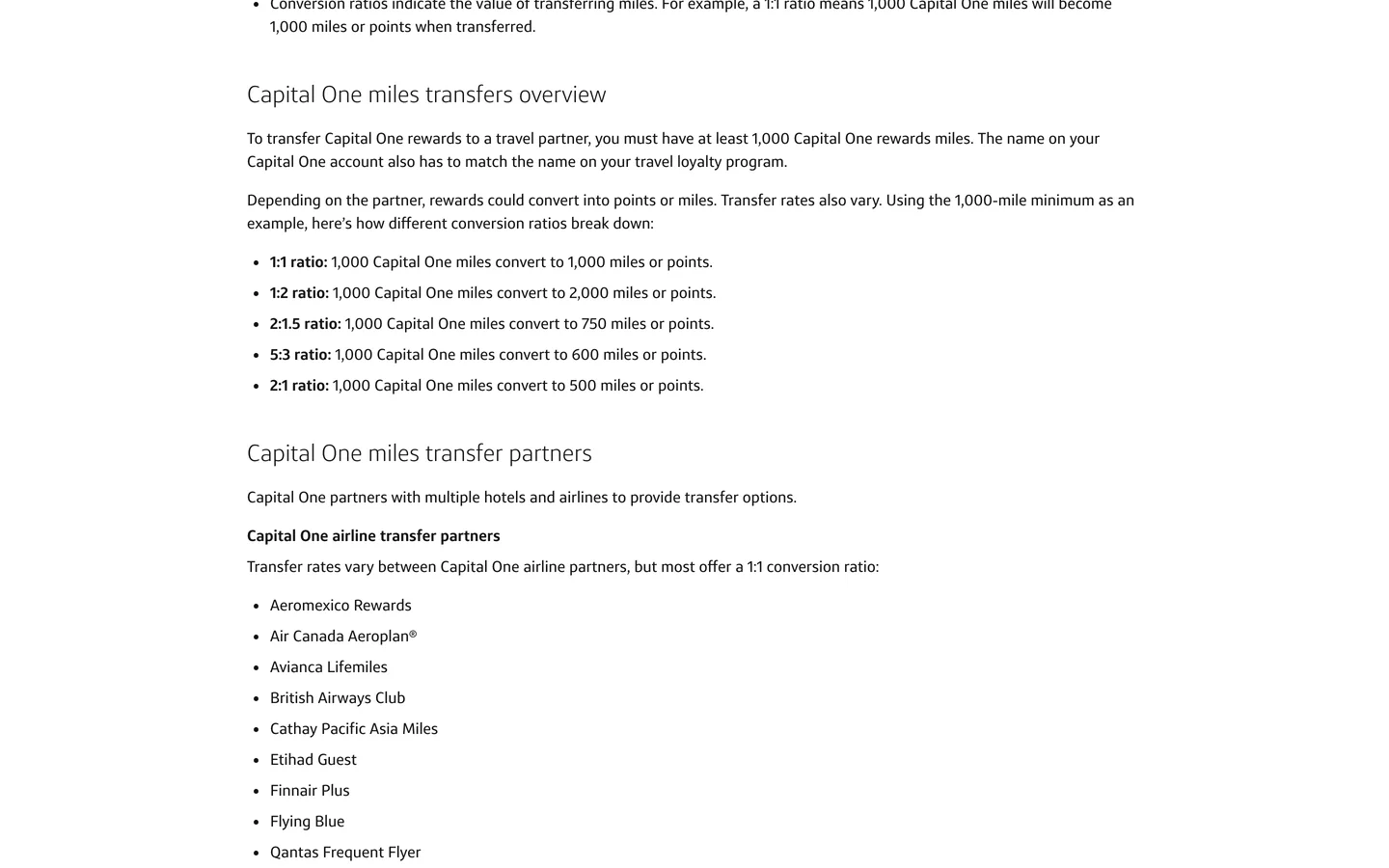 Capital One transfer partners page listing Avianca LifeMiles among the airline partners