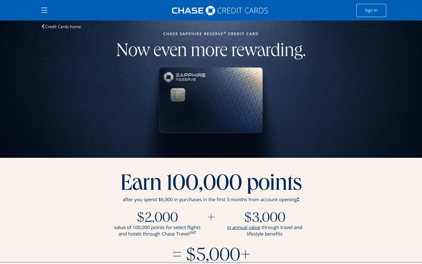 Chase Sapphire Reserve benefits page showing the Global Entry, TSA PreCheck, and NEXUS application fee credit
