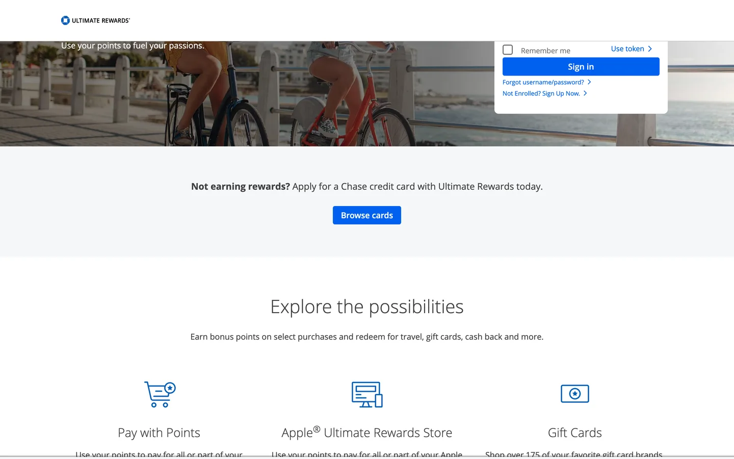 Chase Ultimate Rewards redemption options page showing the cash and portal redemption baseline