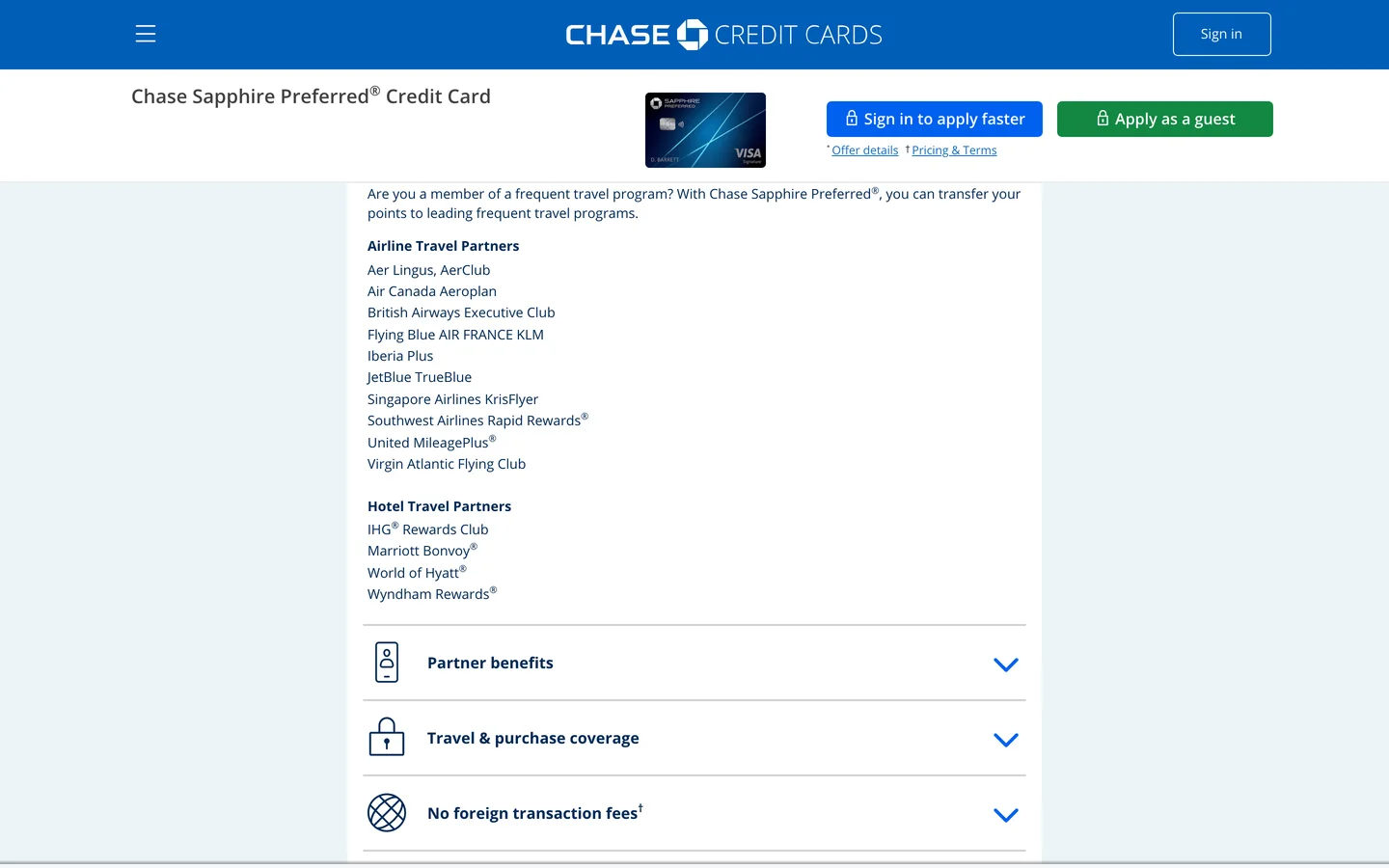 Chase Ultimate Rewards transfer partners page listing Air Canada Aeroplan among the airline partners