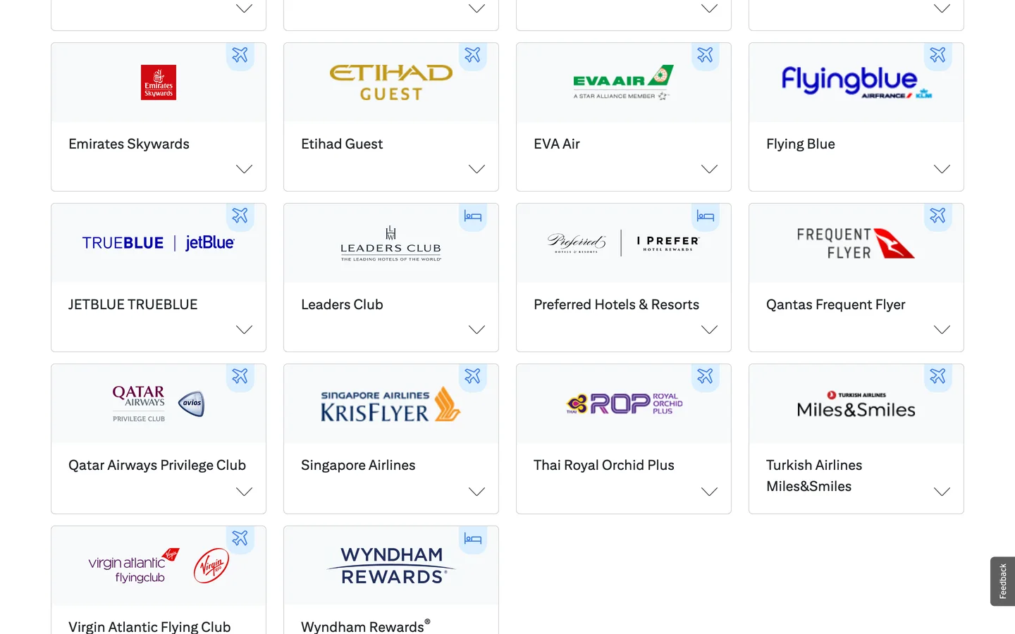 Citi ThankYou partner programs listing that includes Virgin Atlantic among the airline transfer partners