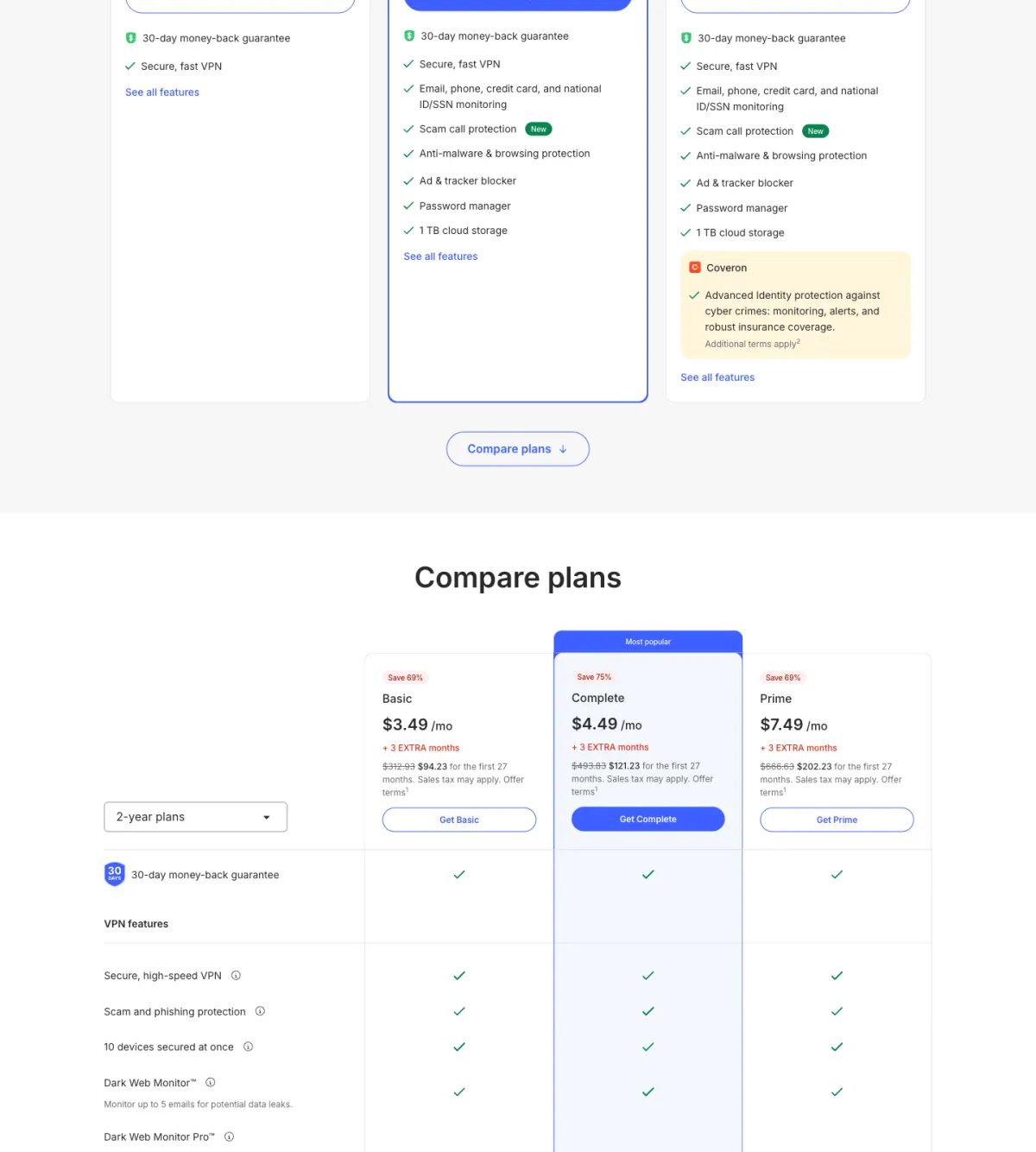 NordVPN pricing page showing tiers that include Threat Protection, captured July 2026