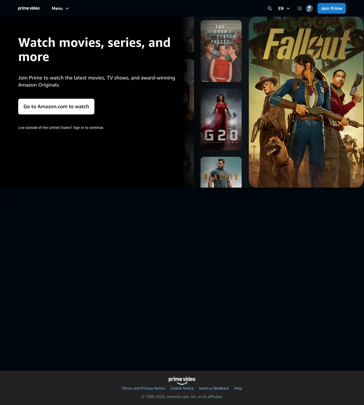 Prime Video landing page with the Join Prime call to action